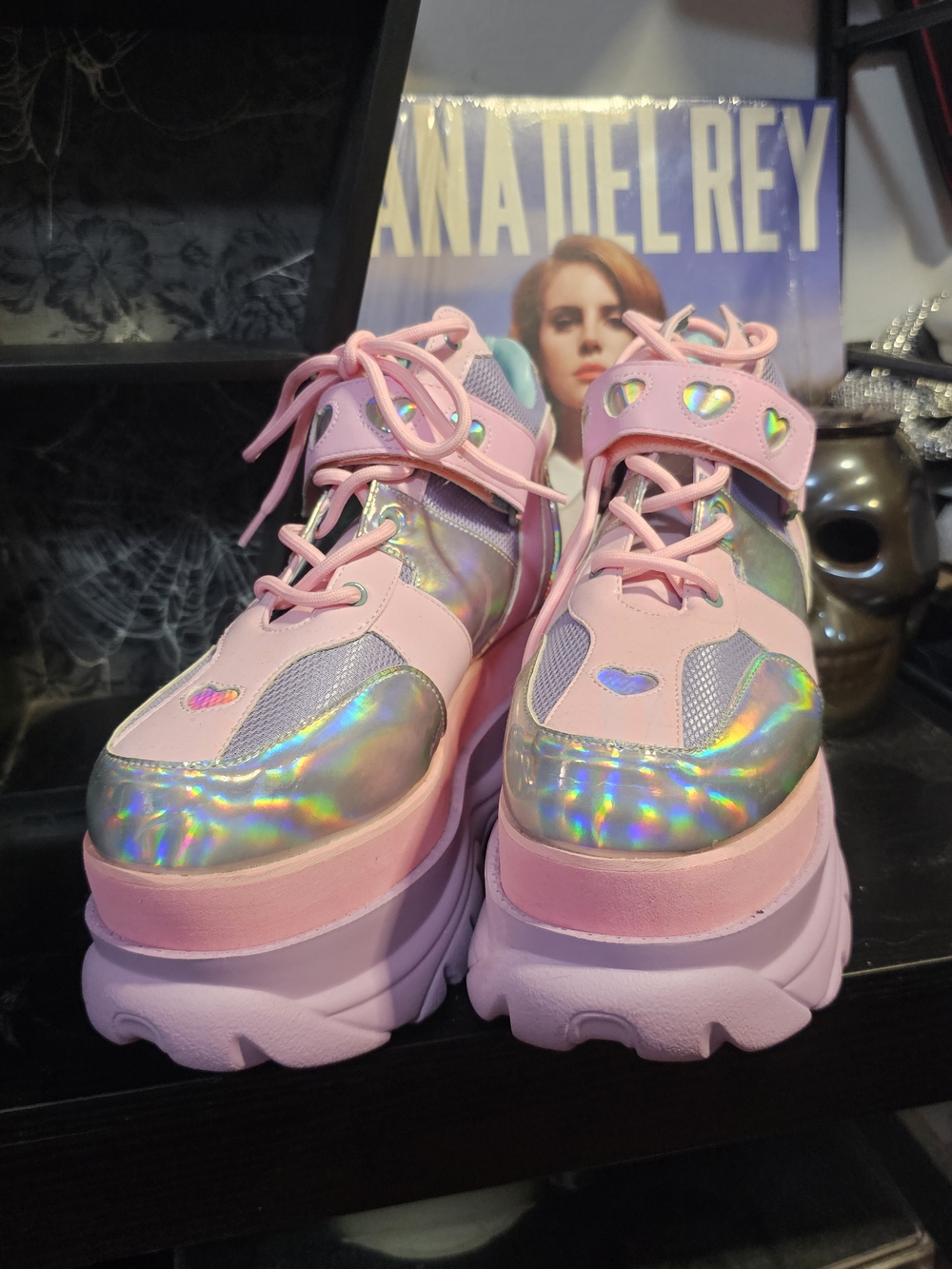 Sugar Thrillz Pink Holographic Heart Platform Sneakers